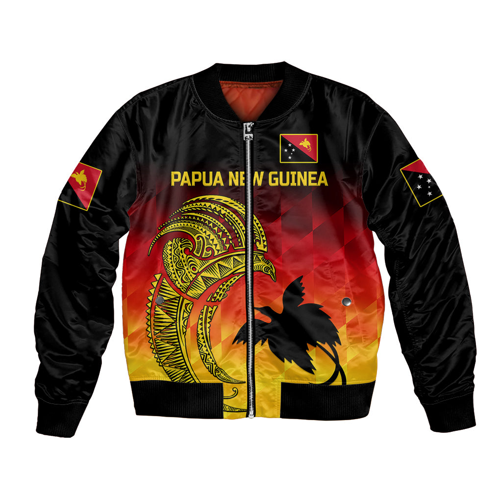 (Custom Personalised) Papua New Guinea Barramundis Cricket Bomber Jacket Birds Of Paradise Paradisaea Raggiana Original - Gradient Flag Vibes LT8 - Wonder Print Shop