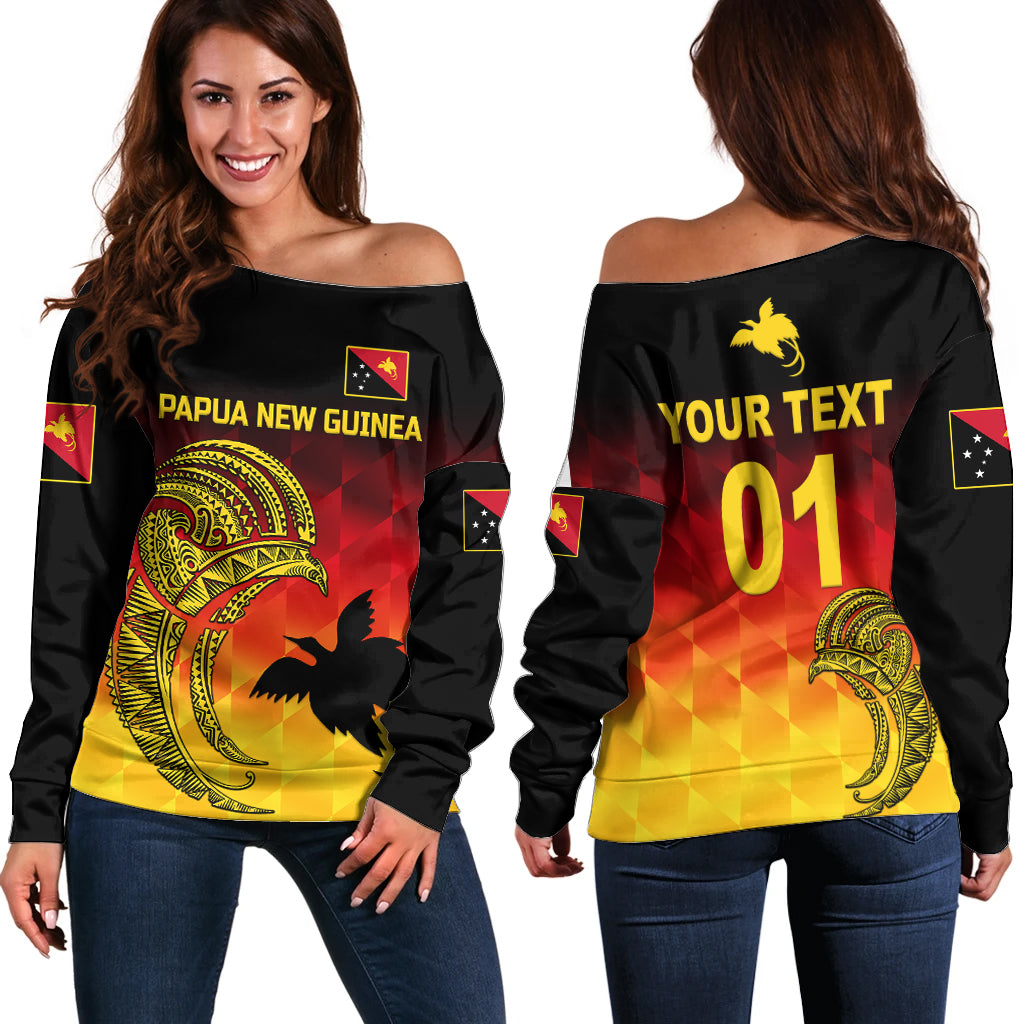 (Custom Personalised) Papua New Guinea Barramundis Cricket Off Shoulder Sweater Birds Of Paradise Paradisaea Raggiana Original - Gradient Flag Vibes LT8 - Wonder Print Shop