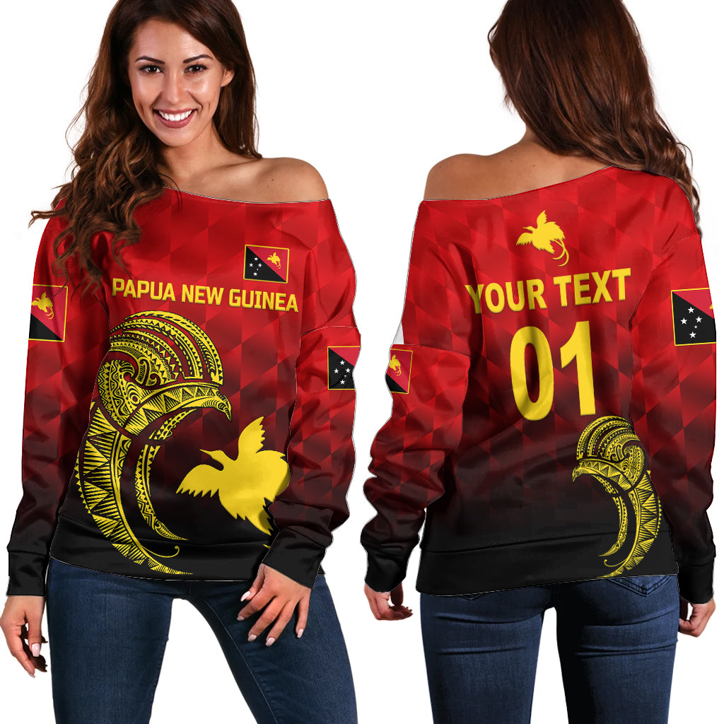 (Custom Personalised) Papua New Guinea Barramundis Cricket Off Shoulder Sweater Birds Of Paradise Paradisaea Raggiana Original - Red LT8 - Wonder Print Shop