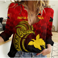 (Custom Personalised) Papua New Guinea Barramundis Cricket Women Casual Shirt Birds Of Paradise Paradisaea Raggiana Original - Red LT8 - Wonder Print Shop