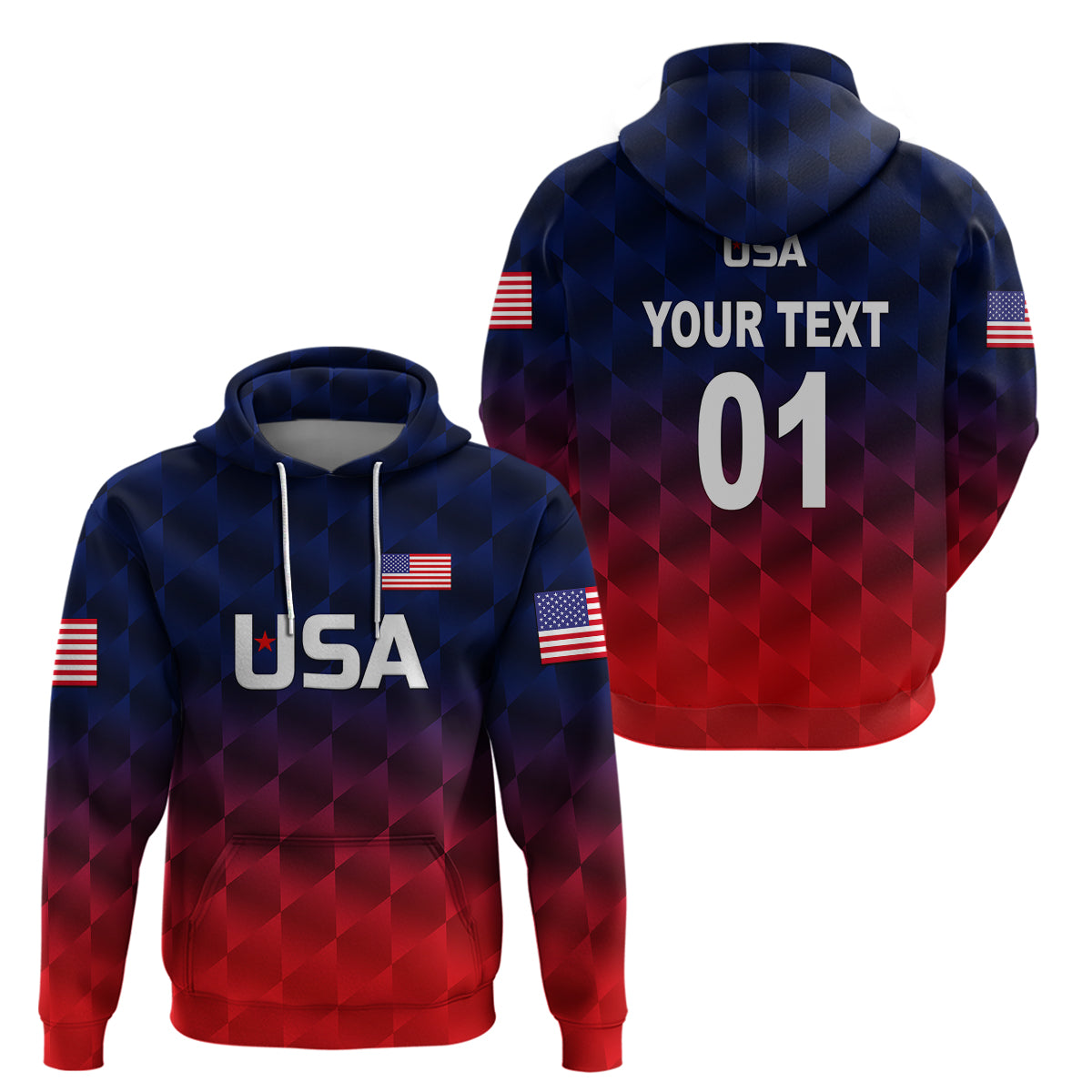 Custom United States National CrickeHoodie Team USA Cricket Gradient Navy Red LT8 - Wonder Print Shop