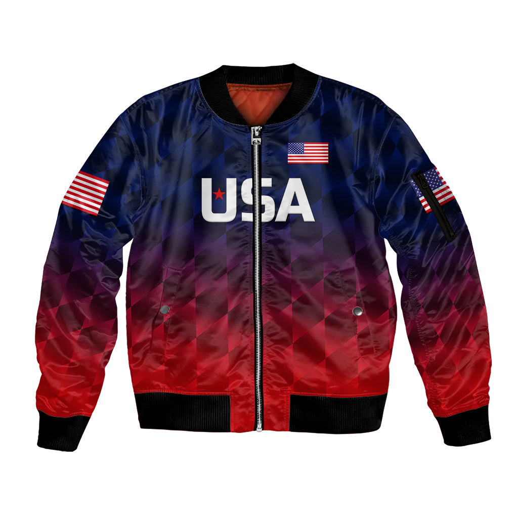 (Custom Personalised) United States National Cricket Sleeve Zip Bomber Jacket Team USA Cricket Gradient Navy Red LT8 - Wonder Print Shop