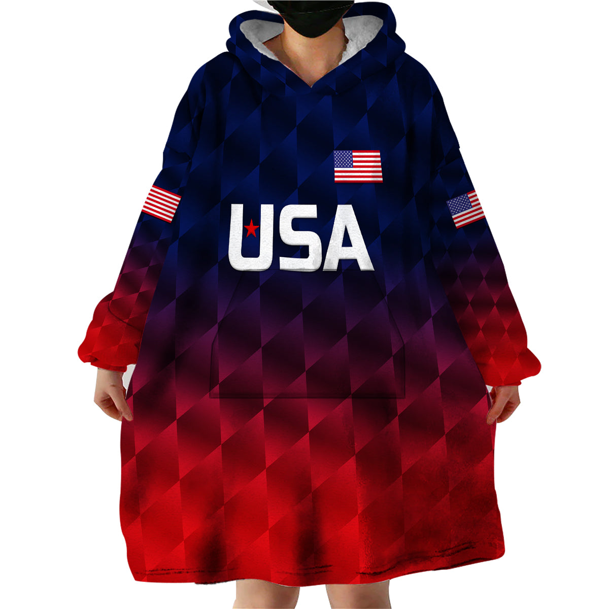 (Custom Personalised) United States National Cricket Wearable Blanket Hoodie Team USA Cricket Gradient Navy Red LT8 - Wonder Print Shop