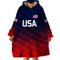 (Custom Personalised) United States National Cricket Wearable Blanket Hoodie Team USA Cricket Gradient Navy Red LT8 - Wonder Print Shop