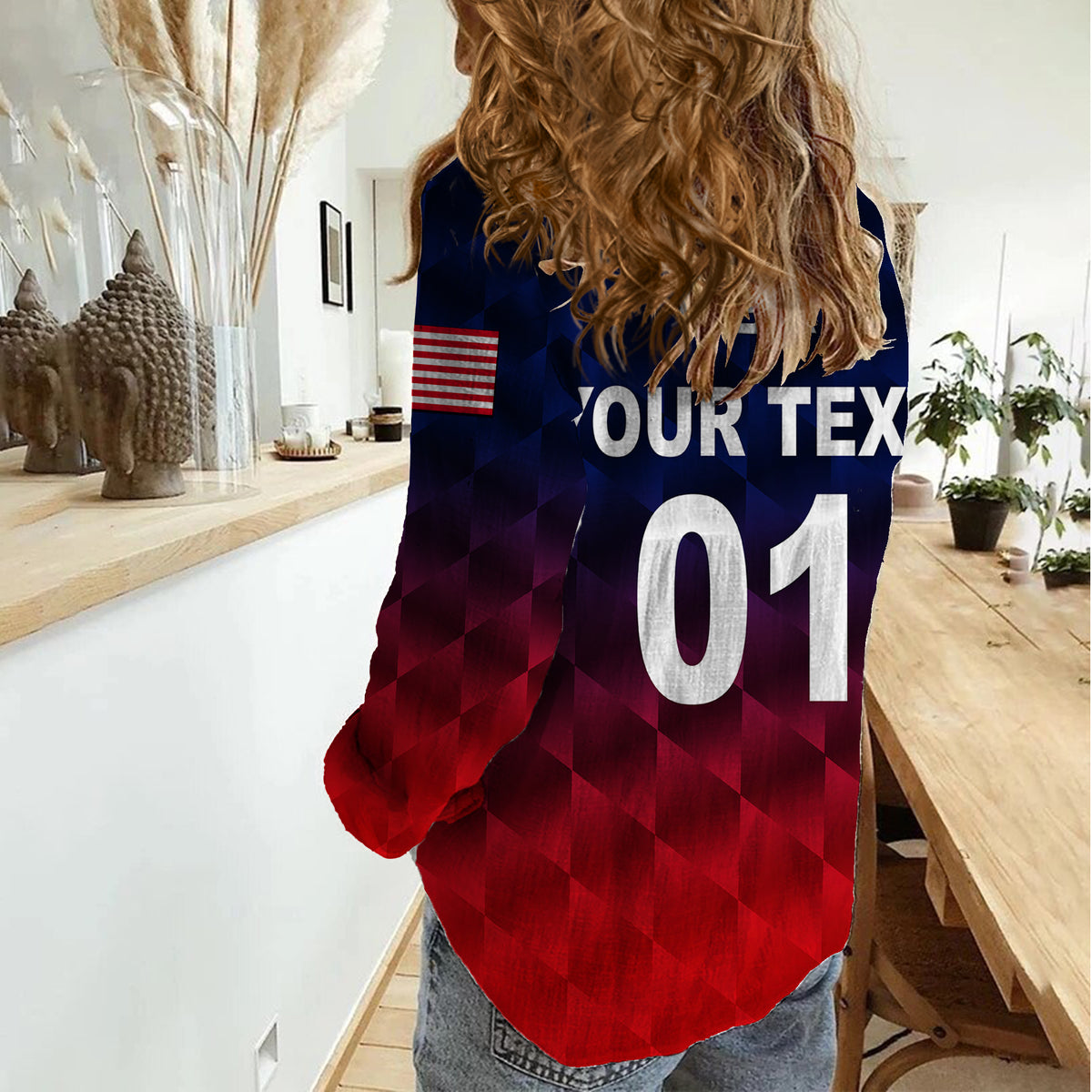 (Custom Personalised) United States National Cricket Women Casual Shirt Team USA Cricket Gradient Navy Red LT8 - Wonder Print Shop