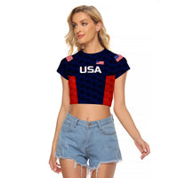 (Custom Personalised) United States National Cricket Raglan Cropped T Shirt Team USA Cricket Navy LT8 - Wonder Print Shop