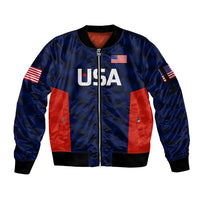 (Custom Personalised) United States National Cricket Sleeve Zip Bomber Jacket Team USA Cricket Navy LT8 - Wonder Print Shop