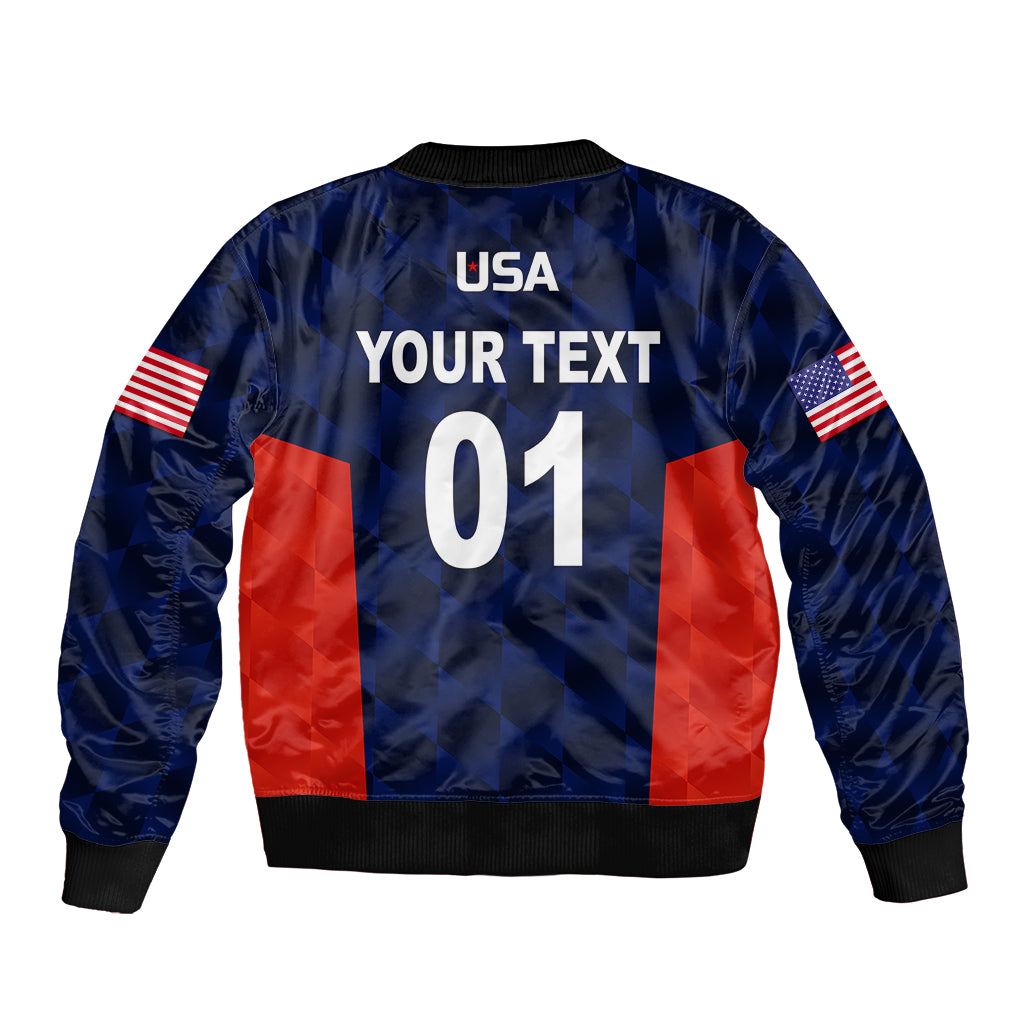 (Custom Personalised) United States National Cricket Sleeve Zip Bomber Jacket Team USA Cricket Navy LT8 - Wonder Print Shop