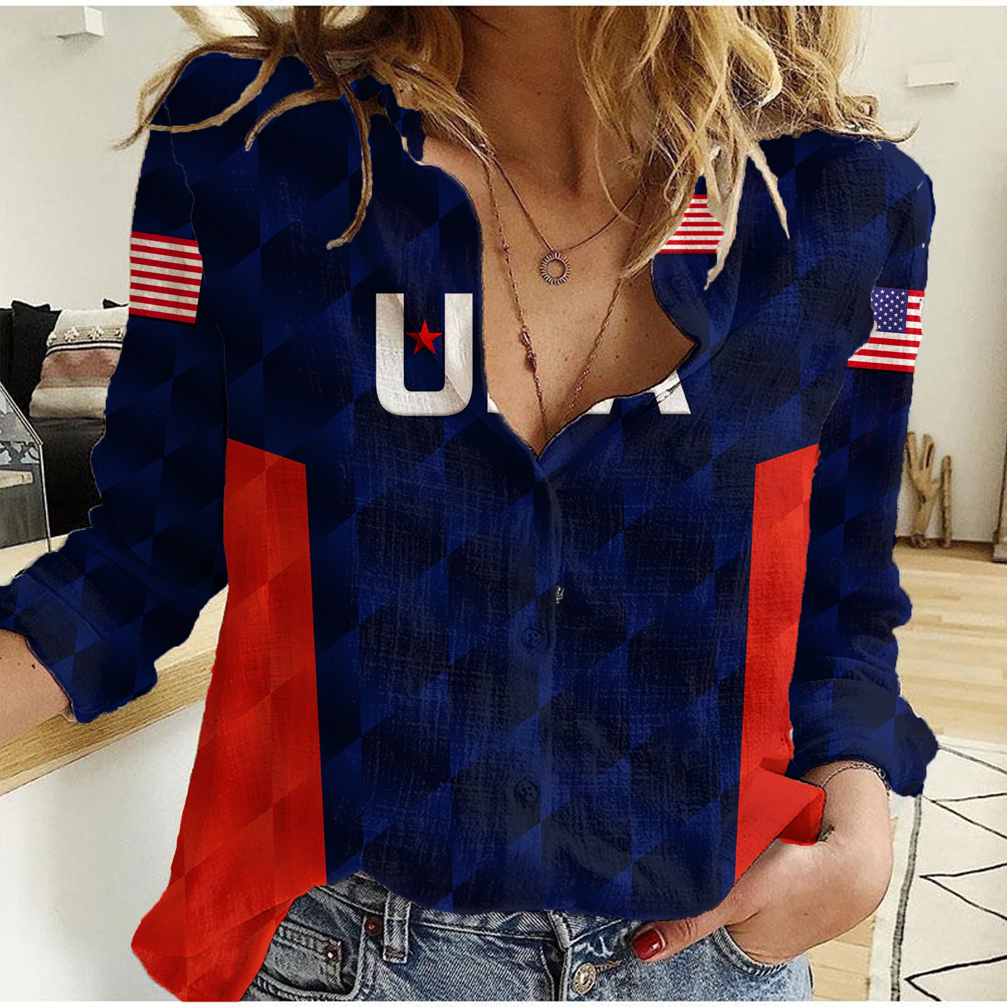 (Custom Personalised) United States National Cricket Women Casual Shirt Team USA Cricket Navy LT8 - Wonder Print Shop