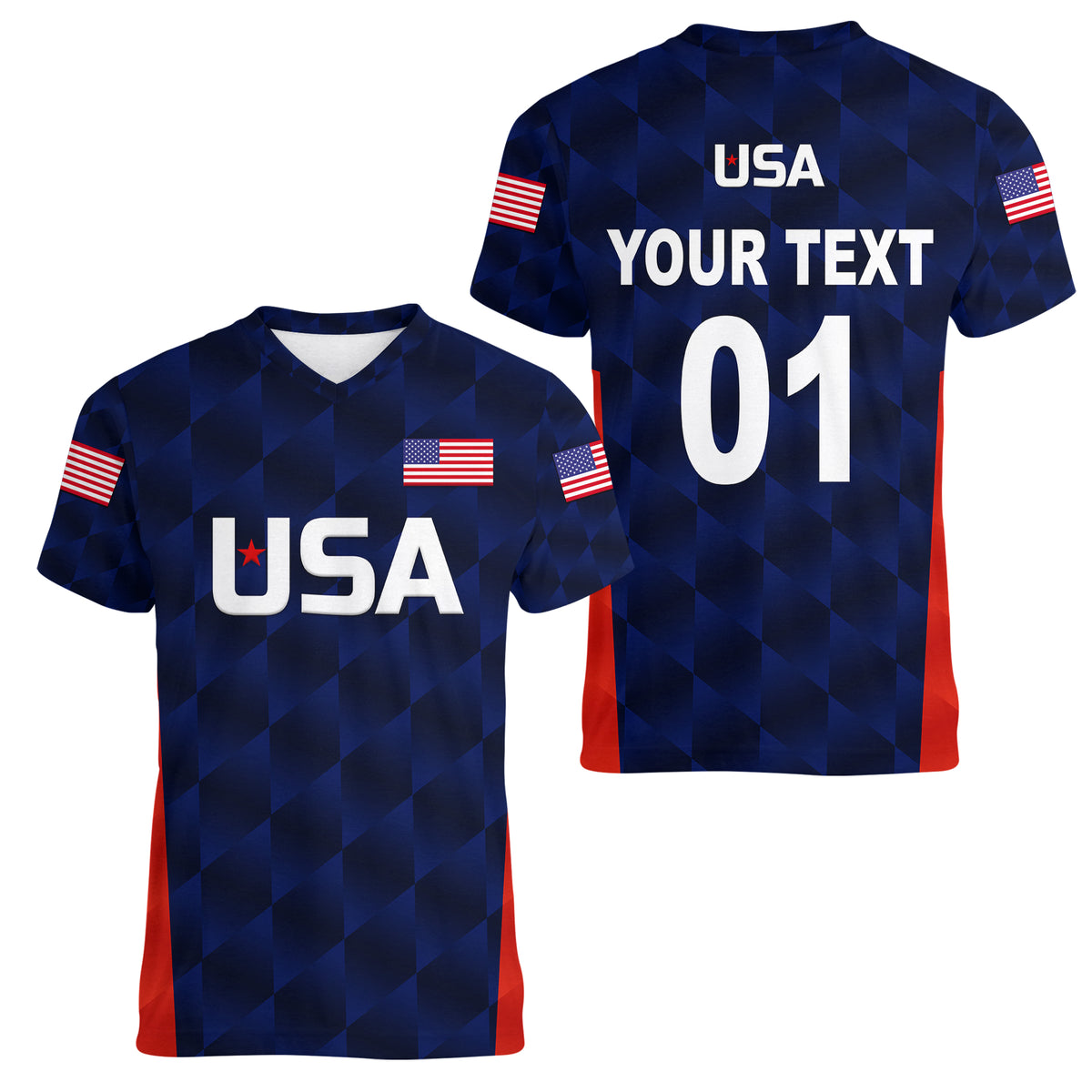 (Custom Personalised) United States National Cricket Women V Neck T Shirt Team USA Cricket Navy LT8 - Wonder Print Shop