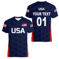 (Custom Personalised) United States National Cricket Women V Neck T Shirt Team USA Cricket Navy LT8 - Wonder Print Shop