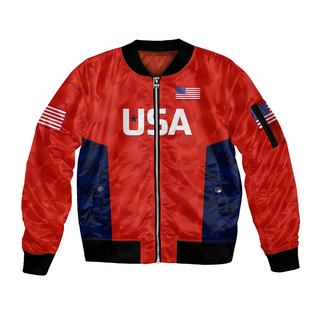 (Custom Personalised) United States National Cricket Sleeve Zip Bomber Jacket Team USA Cricket Red LT8 - Wonder Print Shop
