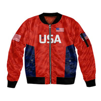 (Custom Personalised) United States National Cricket Sleeve Zip Bomber Jacket Team USA Cricket Red LT8 - Wonder Print Shop