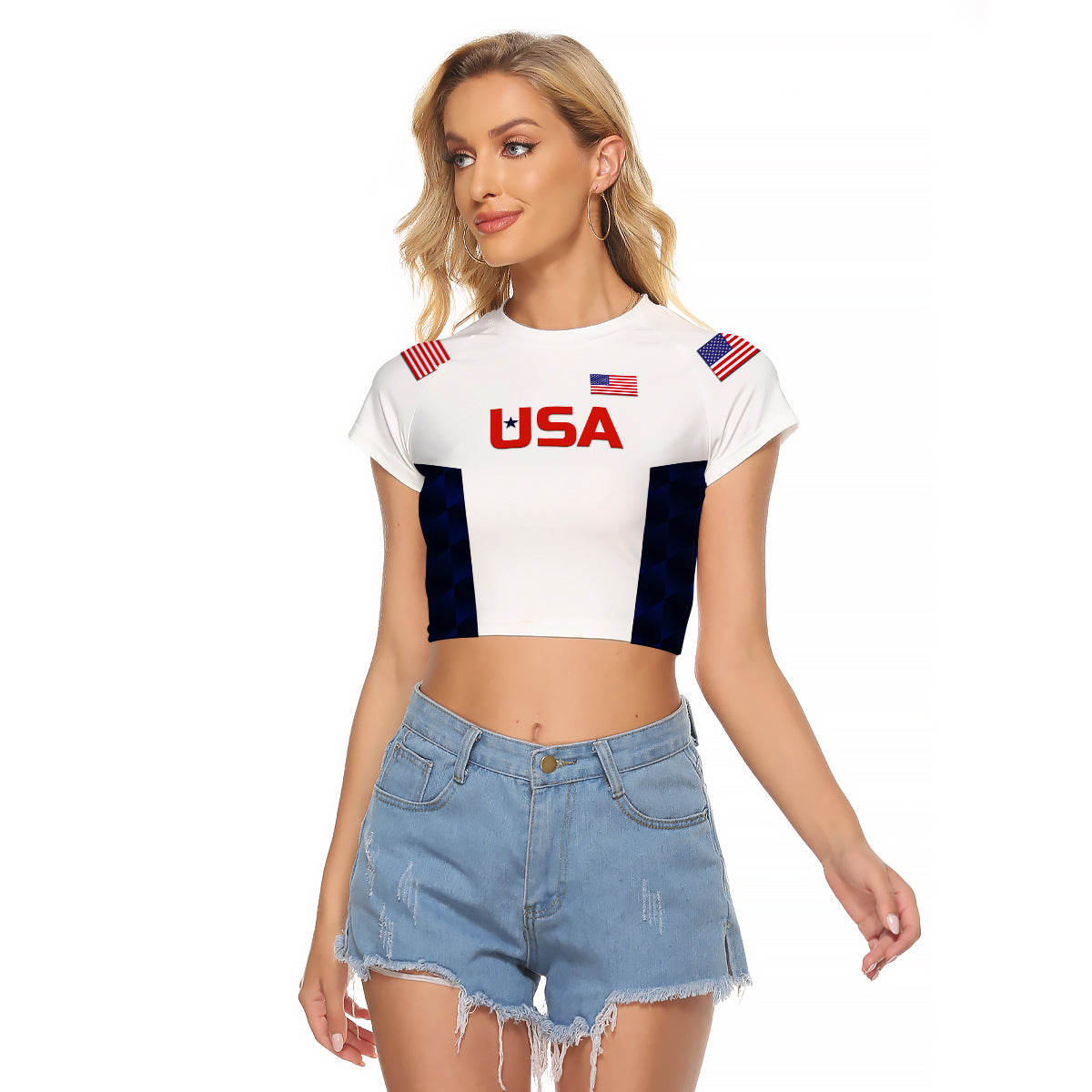 (Custom Personalised) United States National Cricket Raglan Cropped T Shirt Team USA Cricket White LT8 - Wonder Print Shop