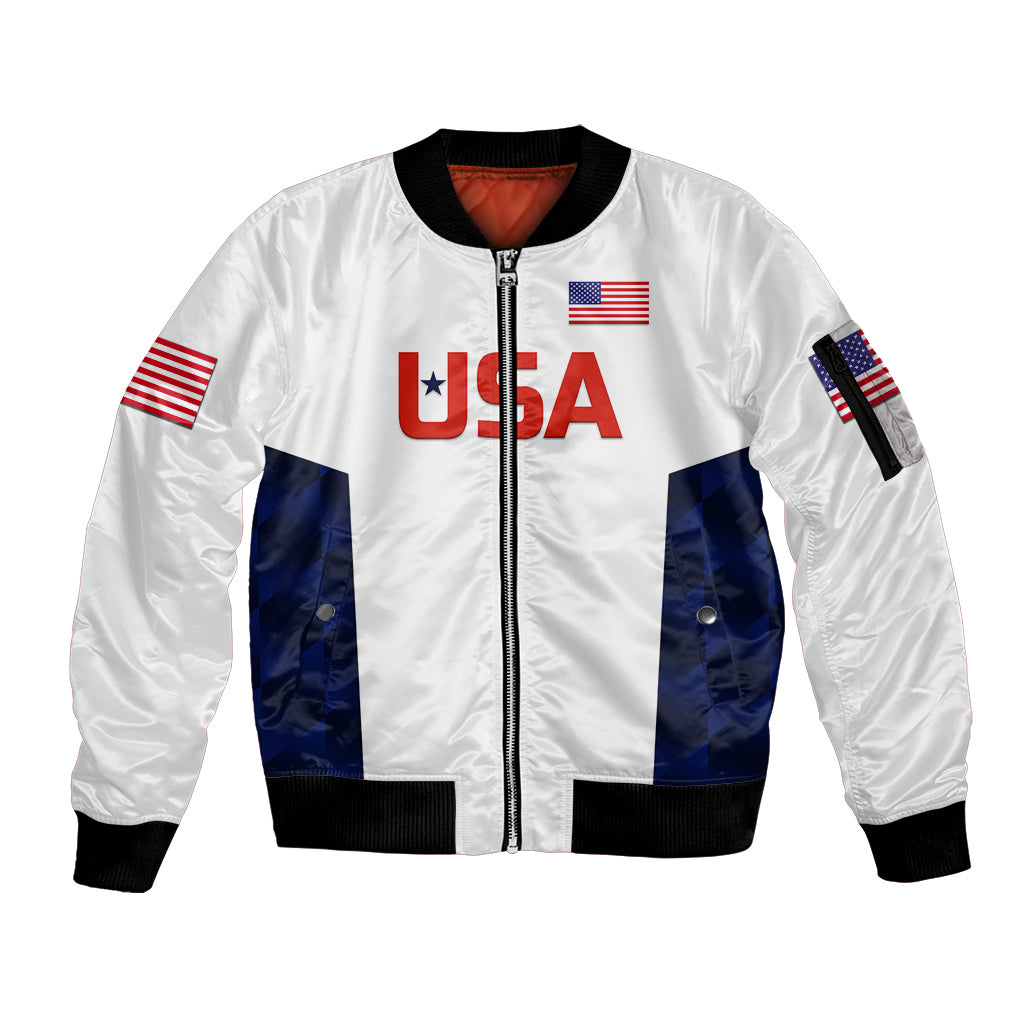 (Custom Personalised) United States National Cricket Sleeve Zip Bomber Jacket Team USA Cricket White LT8 - Wonder Print Shop