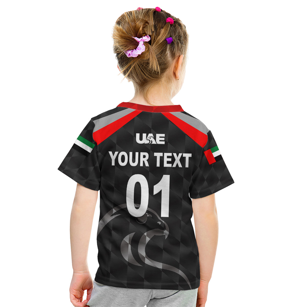 (Custom Personalised) United Arab Emirates UAE Cricket Kid T Shirt Falcon Special - Black LT8 - Wonder Print Shop