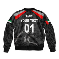 (Custom Personalised) United Arab Emirates UAE Cricket Sleeve Zip Bomber Jacket Falcon Special - Black LT8 - Wonder Print Shop