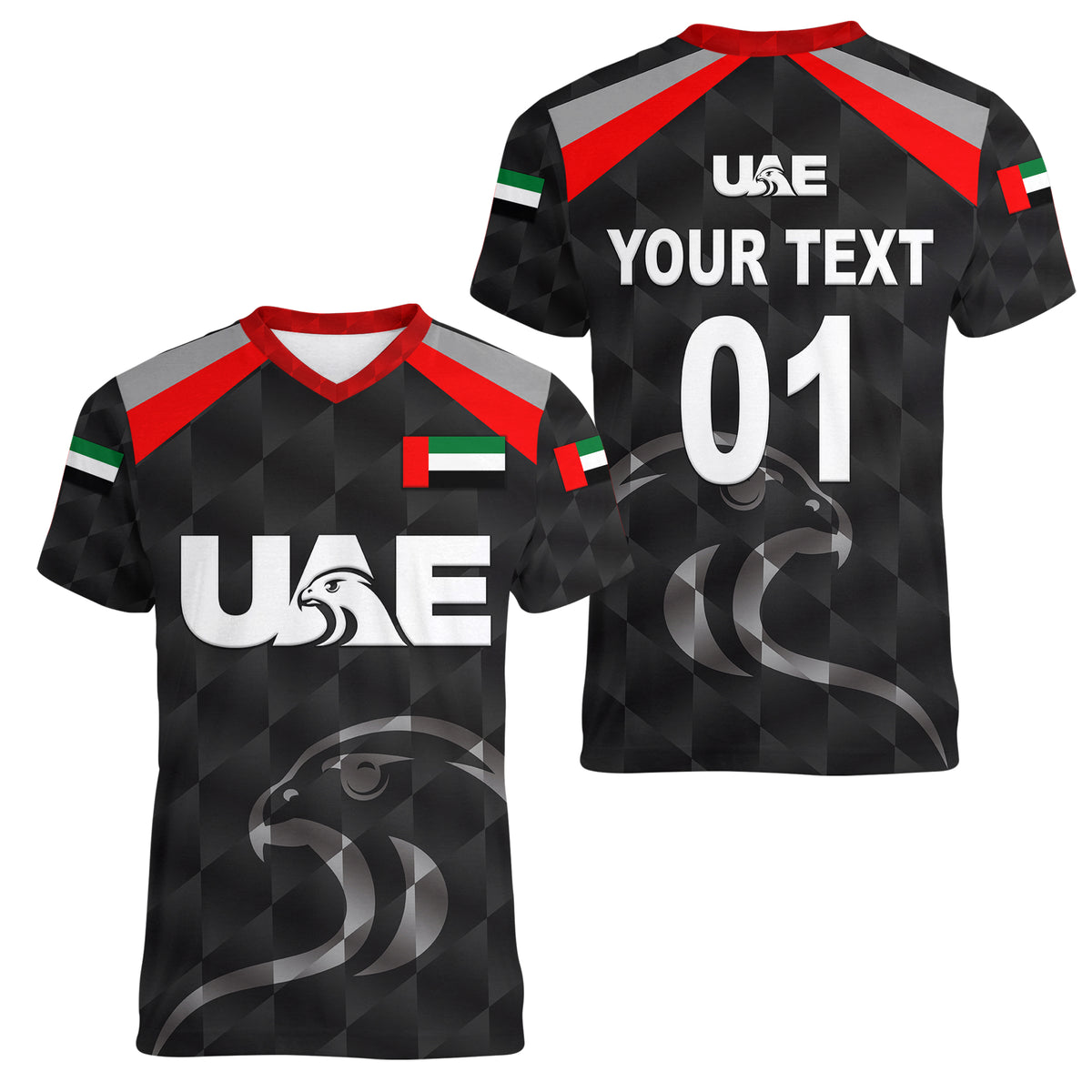 (Custom Personalised) United Arab Emirates UAE Cricket Women V Neck T Shirt Falcon Special - Black LT8 - Wonder Print Shop