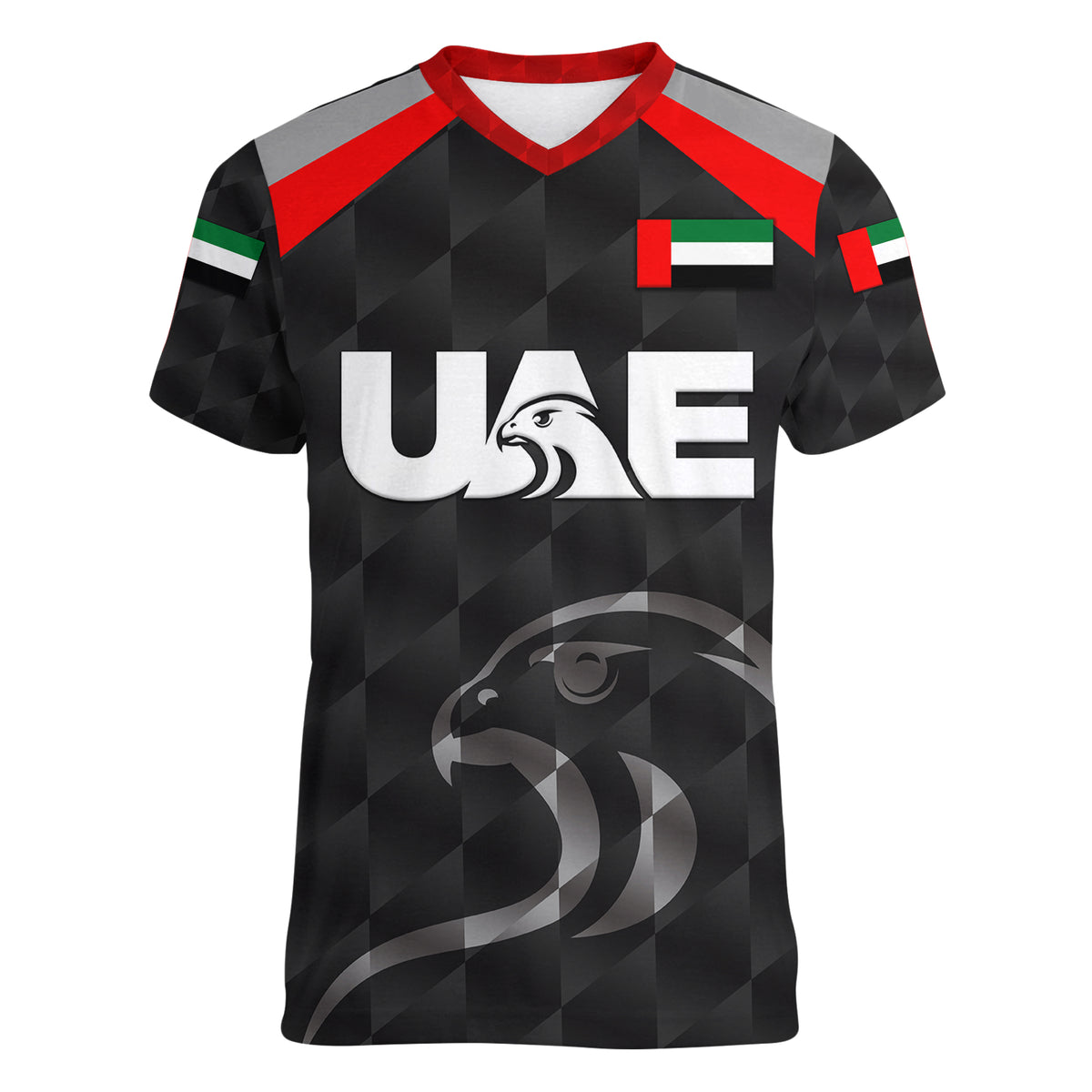 (Custom Personalised) United Arab Emirates UAE Cricket Women V Neck T Shirt Falcon Special - Black LT8 - Wonder Print Shop