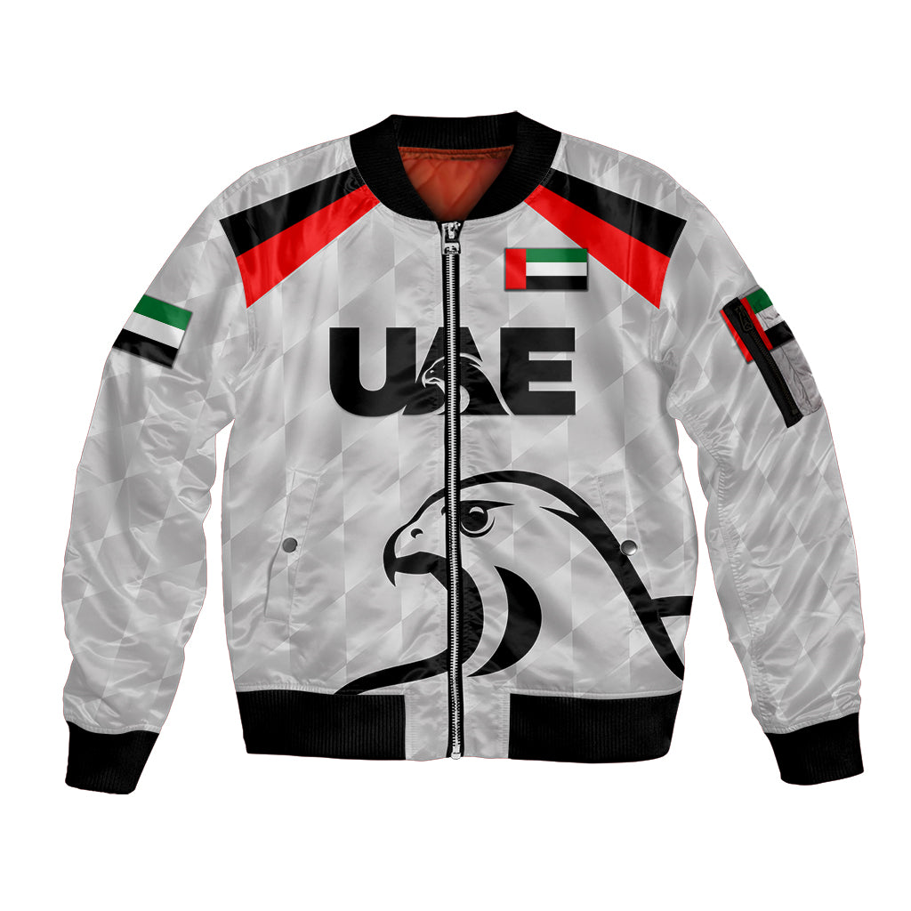 (Custom Personalised) United Arab Emirates UAE Cricket Sleeve Zip Bomber Jacket Falcon Special - Grey LT8 - Wonder Print Shop