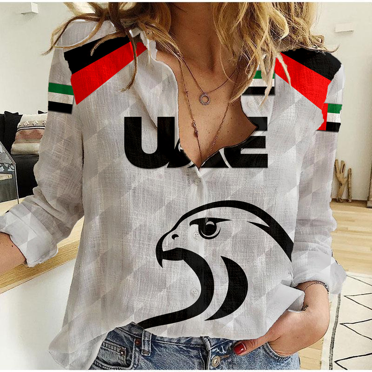 (Custom Personalised) United Arab Emirates UAE Cricket Women Casual Shirt Falcon Special - Grey LT8 - Wonder Print Shop