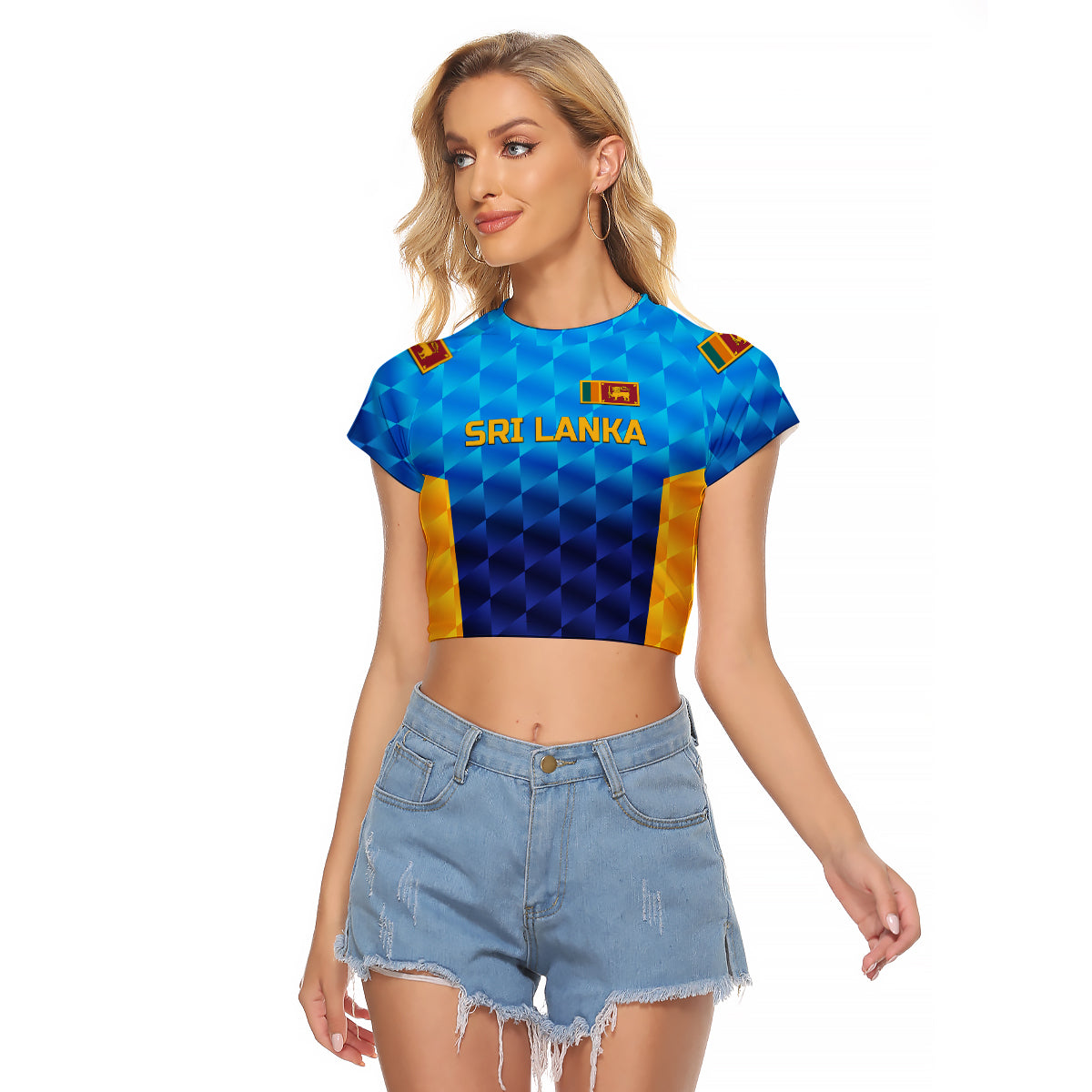 (Custom Personalised) Sri Lanka Cricket Raglan Cropped T Shirt The Lions Unique - Gradient Blue LT8 - Wonder Print Shop