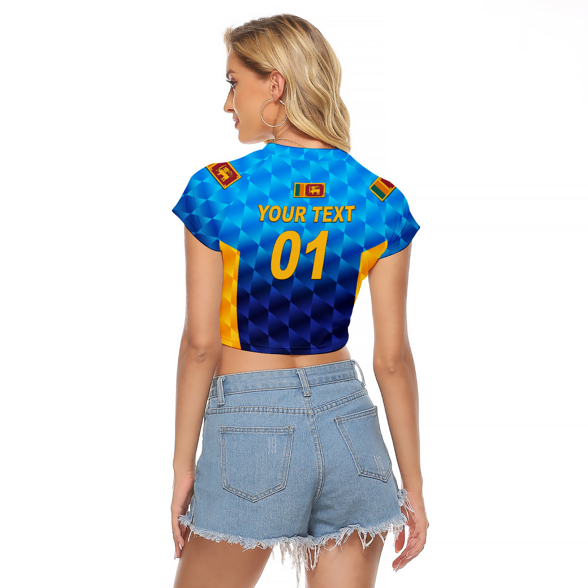 (Custom Personalised) Sri Lanka Cricket Raglan Cropped T Shirt The Lions Unique - Gradient Blue LT8 - Wonder Print Shop