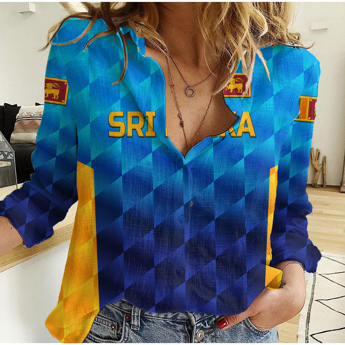 (Custom Personalised) Sri Lanka Cricket Women Casual Shirt The Lions Unique - Gradient Blue LT8 - Wonder Print Shop