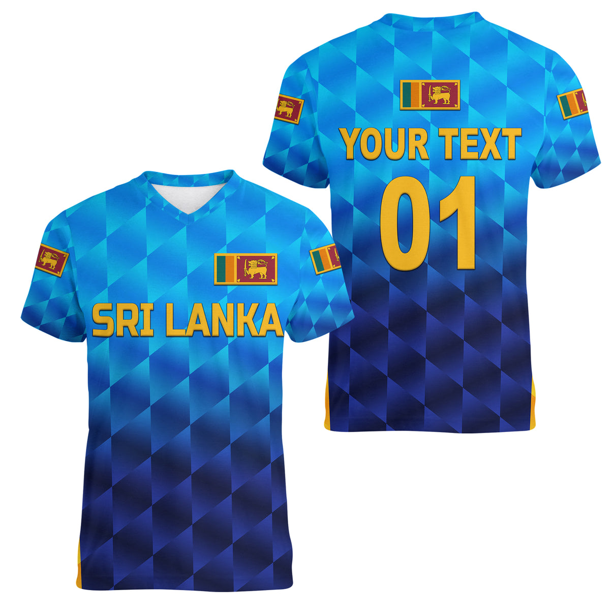 (Custom Personalised) Sri Lanka Cricket Women V Neck T Shirt The Lions Unique - Gradient Blue LT8 - Wonder Print Shop