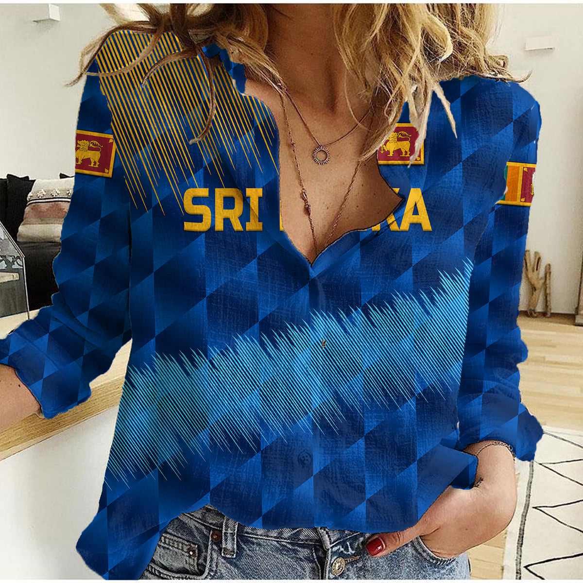 (Custom Personalised) Sri Lanka Cricket Women Casual Shirt The Lions Special - Blue LT8 - Wonder Print Shop