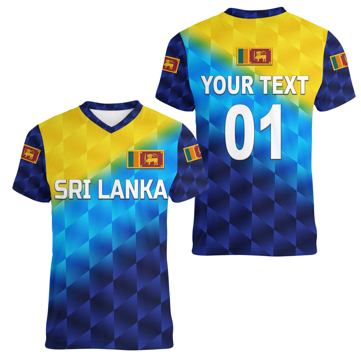 (Custom Personalised) Sri Lanka Cricket Women V Neck T Shirt The Lions Special - Gradient Blue LT8 - Wonder Print Shop