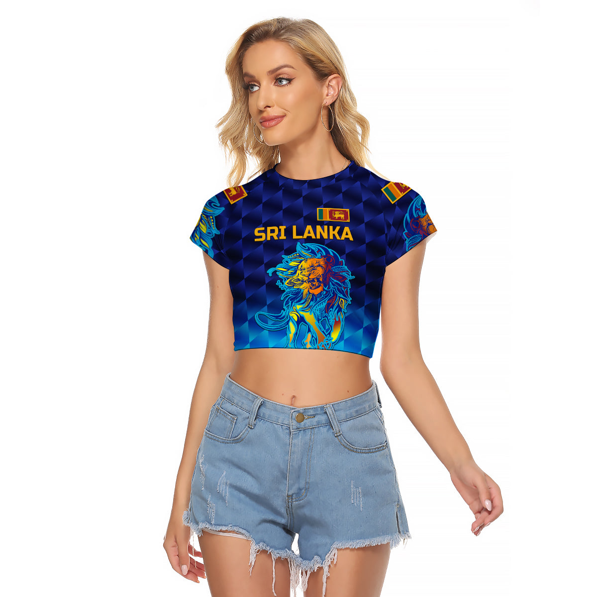 (Custom Personalised) Sri Lanka Cricket Raglan Cropped T Shirt The Lions Pride Version - Blue LT8 - Wonder Print Shop
