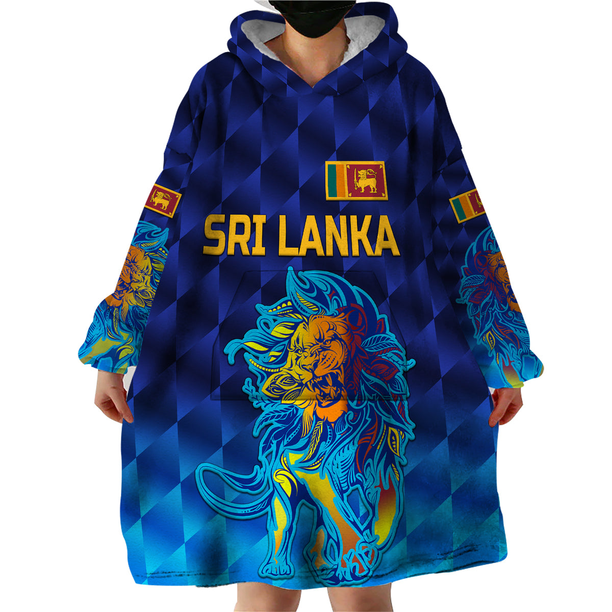 (Custom Personalised) Sri Lanka Cricket Wearable Blanket Hoodie The Lions Pride Version - Blue LT8 - Wonder Print Shop