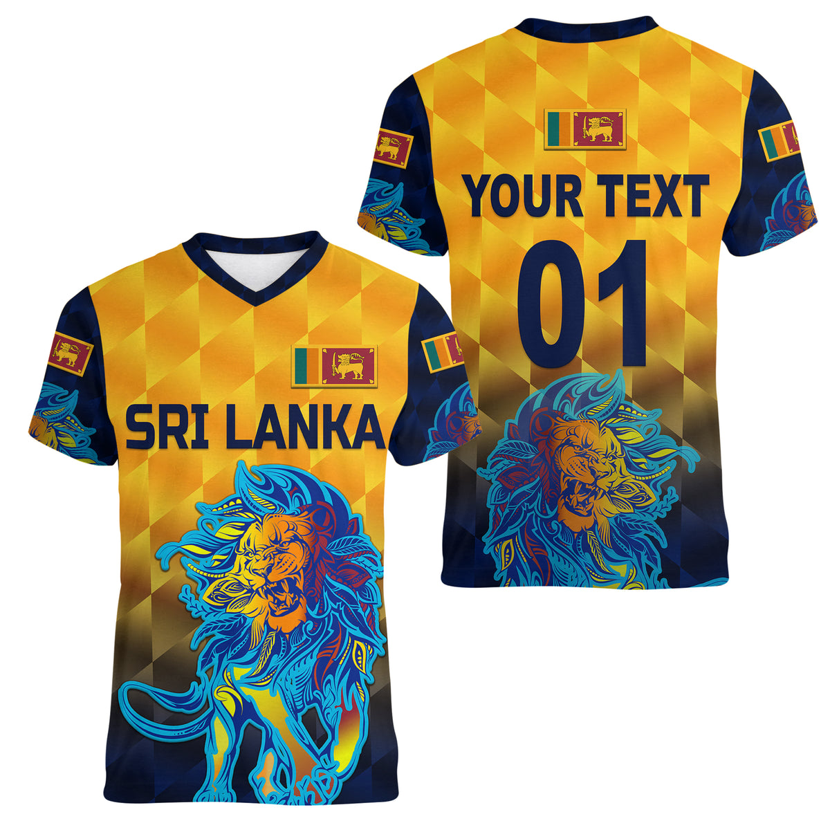 (Custom Personalised) Sri Lanka Cricket Women V Neck T Shirt The Lions Pride Version - Yellow LT8 - Wonder Print Shop