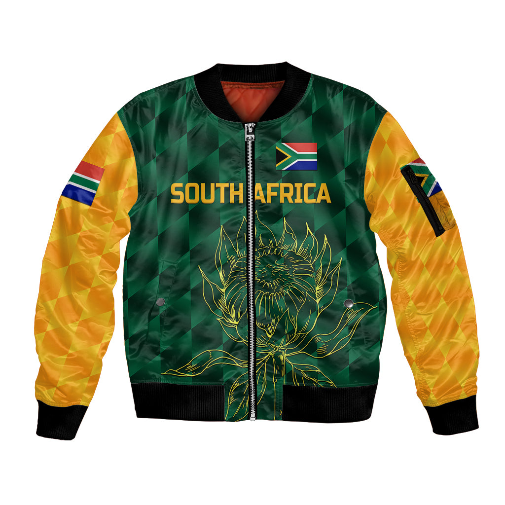 (Custom Personalised) South Africa Proteas Cricket Sleeve Zip Bomber Jacket Simple - Green LT8 - Wonder Print Shop