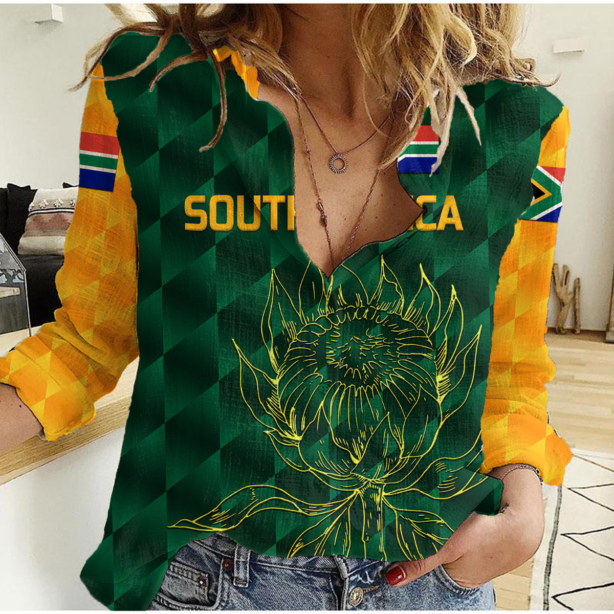 (Custom Personalised) South Africa Proteas Cricket Women Casual Shirt Simple - Green LT8 - Wonder Print Shop