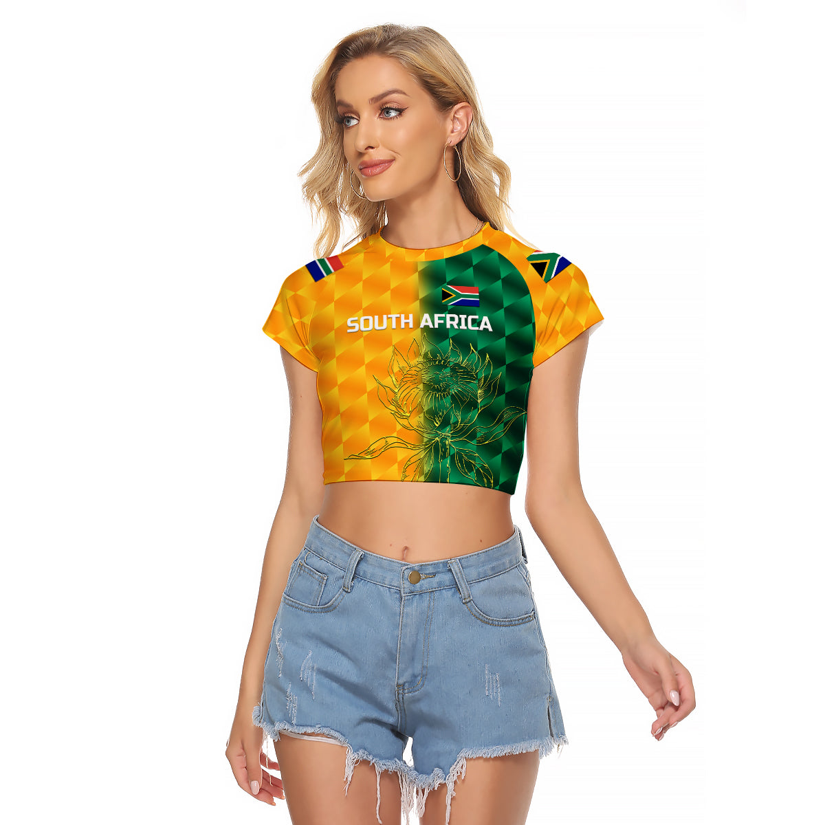(Custom Personalised) South Africa Proteas Cricket Raglan Cropped T Shirt Simple - Yellow LT8 - Wonder Print Shop