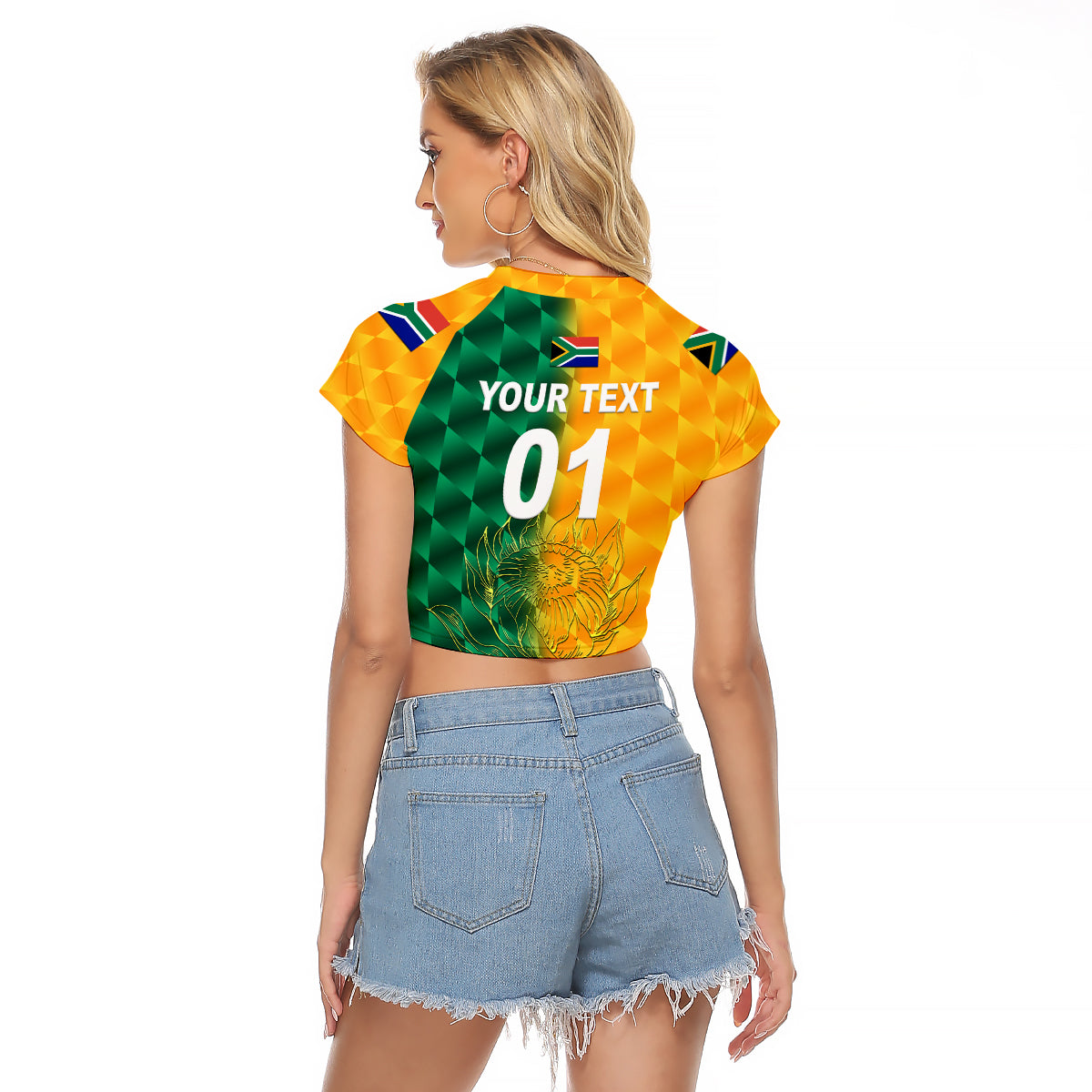 (Custom Personalised) South Africa Proteas Cricket Raglan Cropped T Shirt Simple - Yellow LT8 - Wonder Print Shop