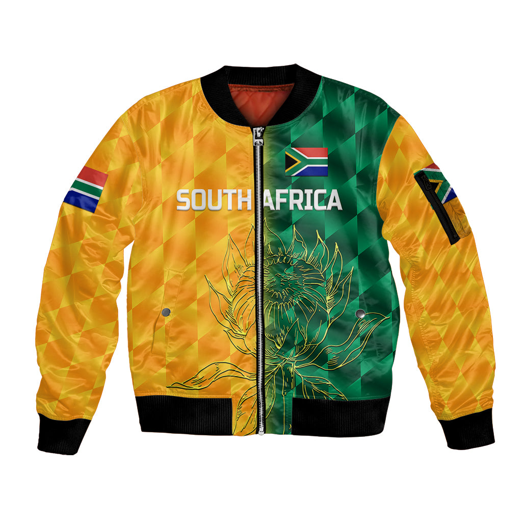 (Custom Personalised) South Africa Proteas Cricket Sleeve Zip Bomber Jacket Simple - Yellow LT8 - Wonder Print Shop