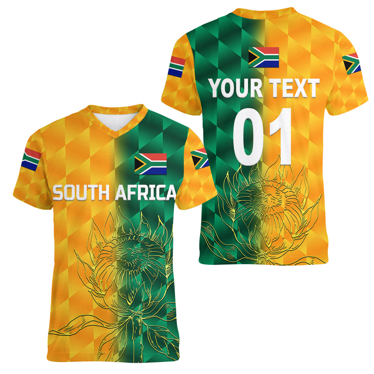 (Custom Personalised) South Africa Proteas Cricket Women V Neck T Shirt Simple - Yellow LT8 - Wonder Print Shop