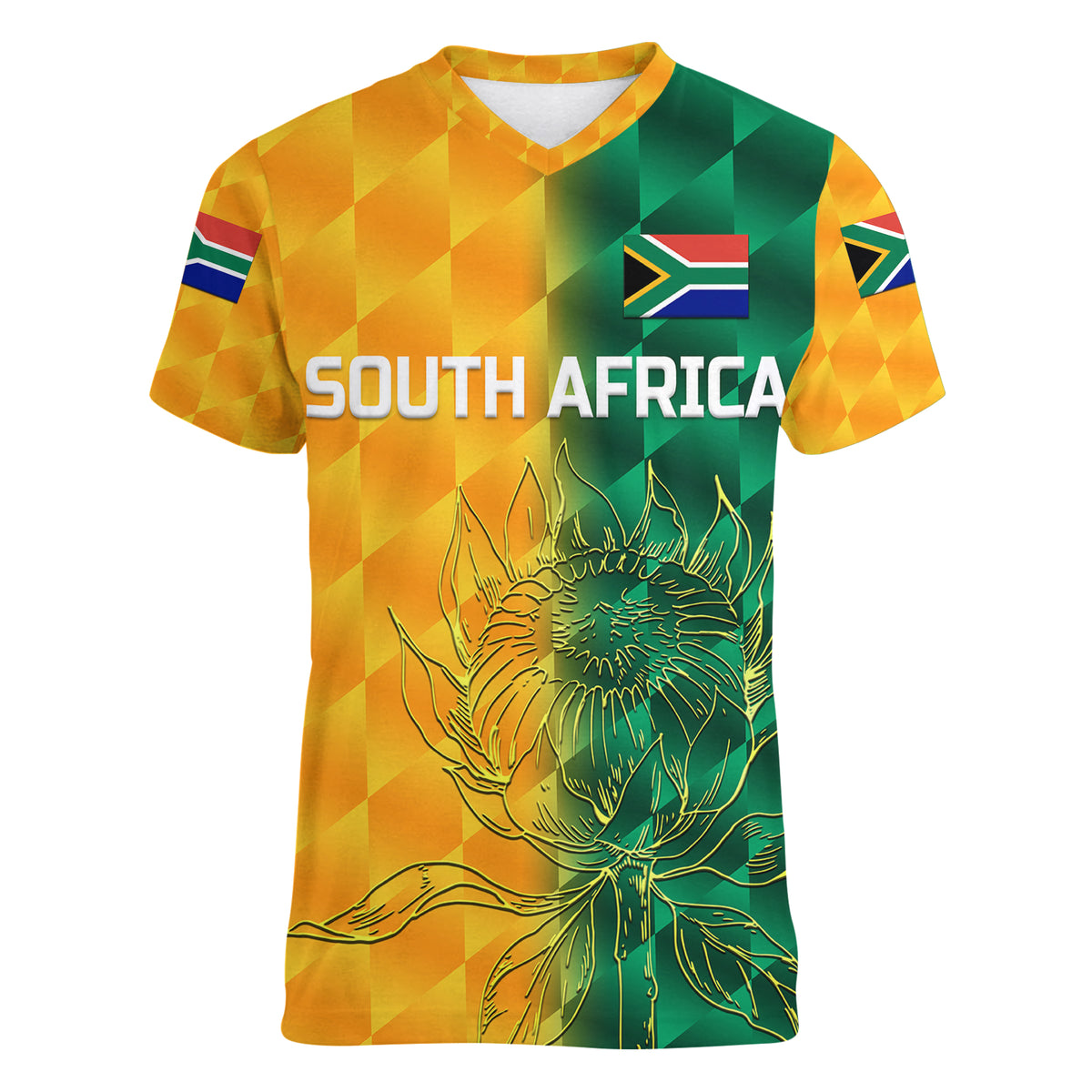 (Custom Personalised) South Africa Proteas Cricket Women V Neck T Shirt Simple - Yellow LT8 - Wonder Print Shop