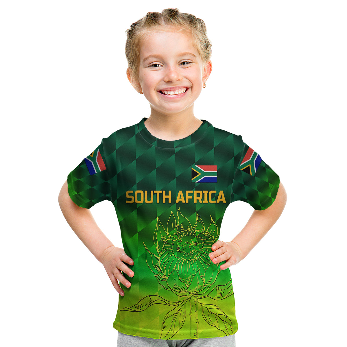 (Custom Personalised) South Africa Proteas Cricket Kid T Shirt Simple - Gradient Green LT8 - Wonder Print Shop