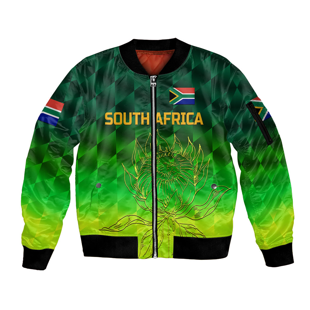 (Custom Personalised) South Africa Proteas Cricket Sleeve Zip Bomber Jacket Simple - Gradient Green LT8 - Wonder Print Shop