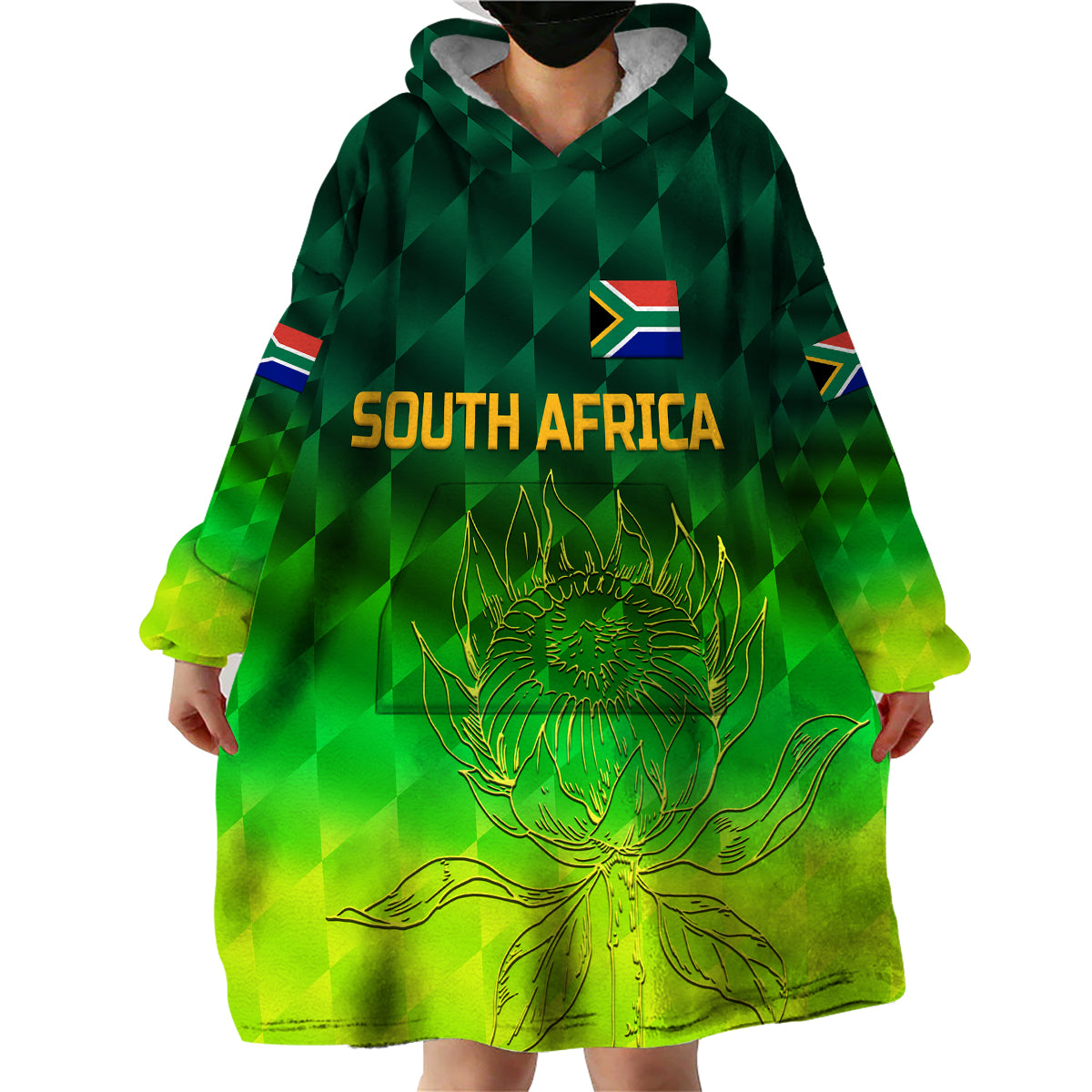 (Custom Personalised) South Africa Proteas Cricket Wearable Blanket Hoodie Simple - Gradient Green LT8 - Wonder Print Shop