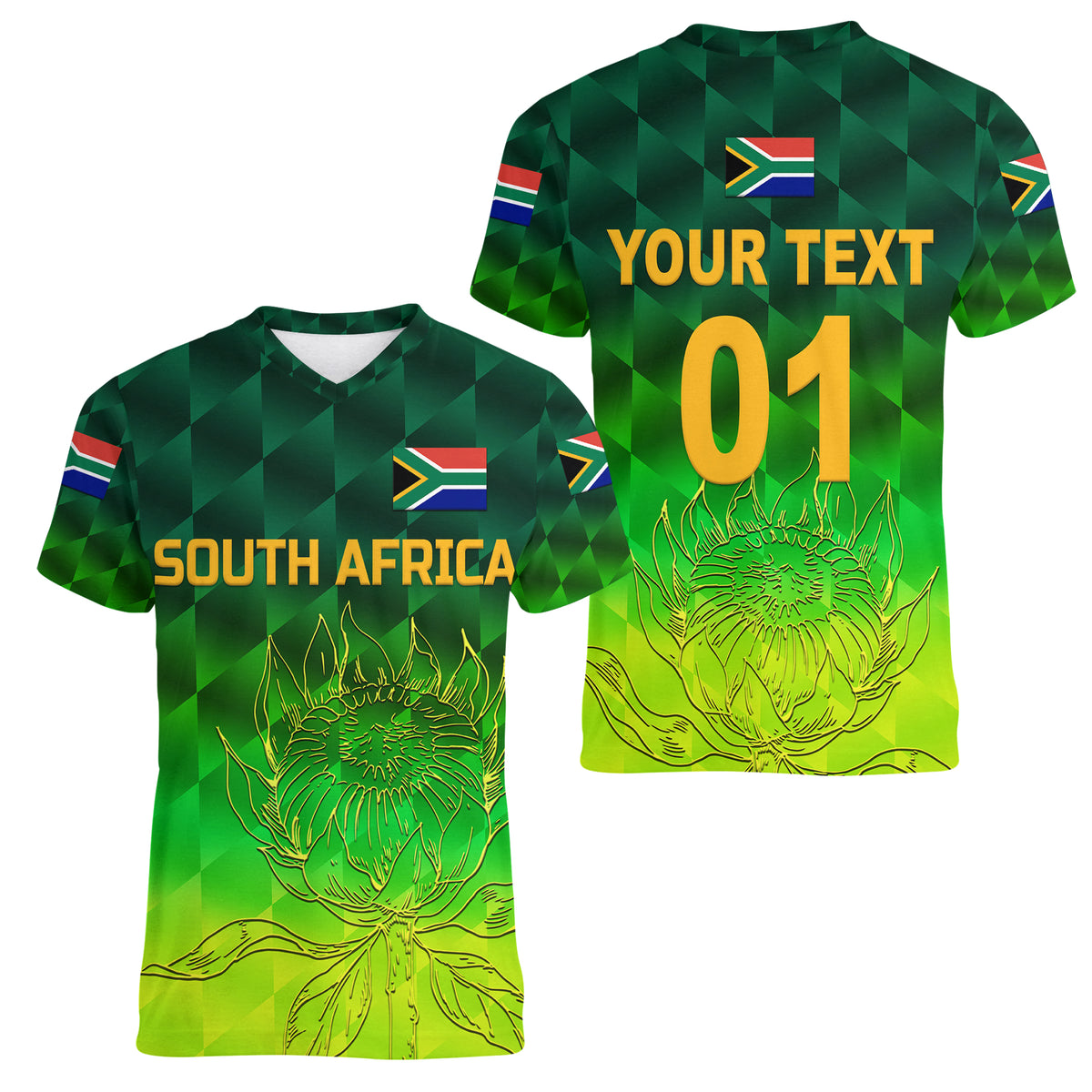 (Custom Personalised) South Africa Proteas Cricket Women V Neck T Shirt Simple - Gradient Green LT8 - Wonder Print Shop