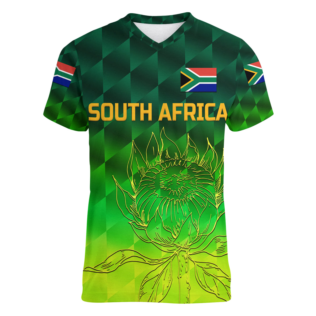 (Custom Personalised) South Africa Proteas Cricket Women V Neck T Shirt Simple - Gradient Green LT8 - Wonder Print Shop