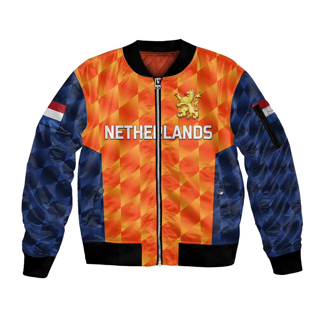 (Custom Personalised) Netherlands Cricket Dutch Lion Sleeve Zip Bomber Jacket Unique Orange LT8 - Wonder Print Shop