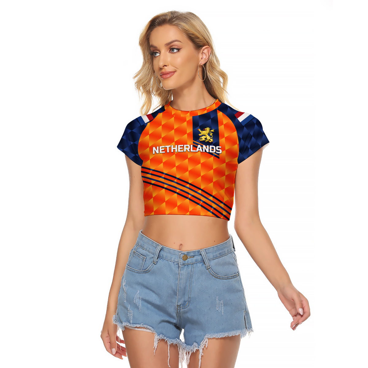 (Custom Personalised) Netherlands Cricket Dutch Lion Raglan Cropped T Shirt Special Orange LT8 - Wonder Print Shop