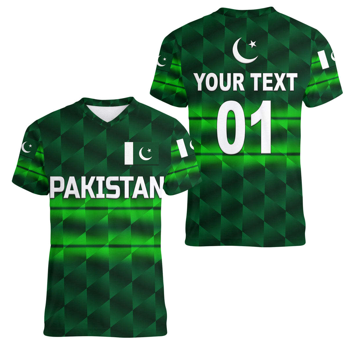 (Custom Personalised) Pakistan Cricket Women V Neck T Shirt Pak Shaheens Unique - Dark Green LT8 - Wonder Print Shop