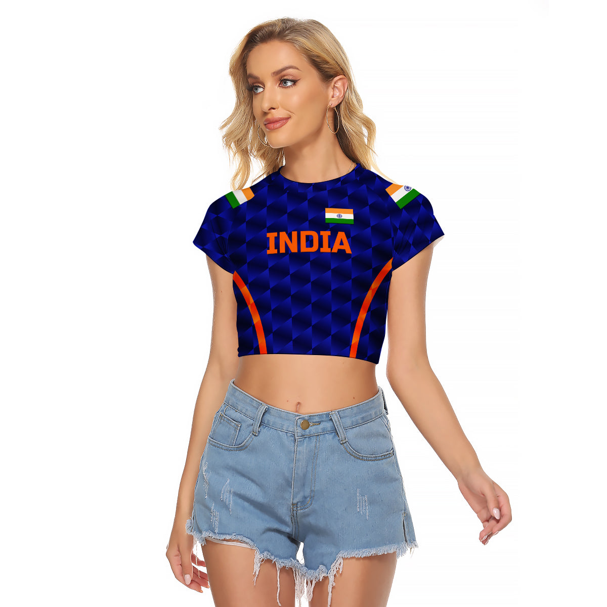 (Custom Personalised) India Cricket Raglan Cropped T Shirt Men In Blue Unique - Blue LT8 - Wonder Print Shop